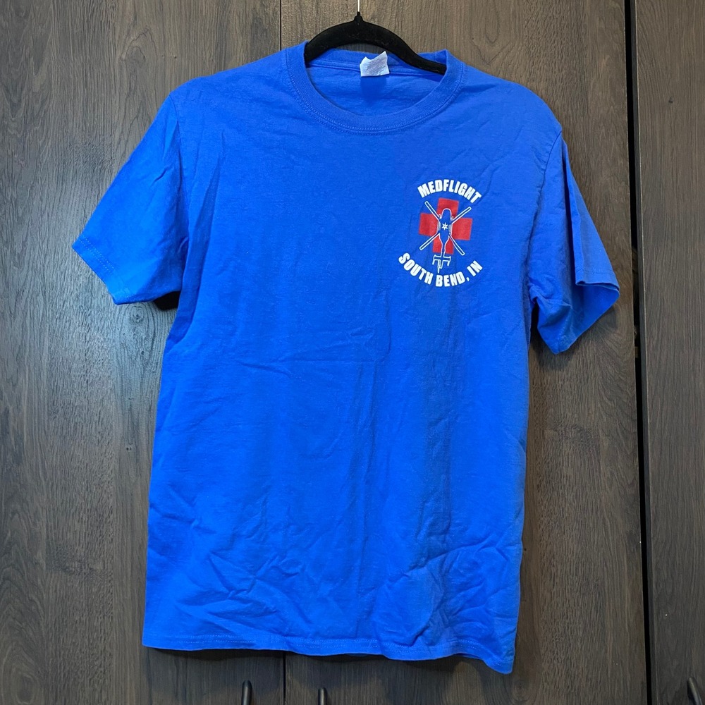Port & Company MedFlight South Bend‎ IN Blue Graphic T-Shirt womans Small